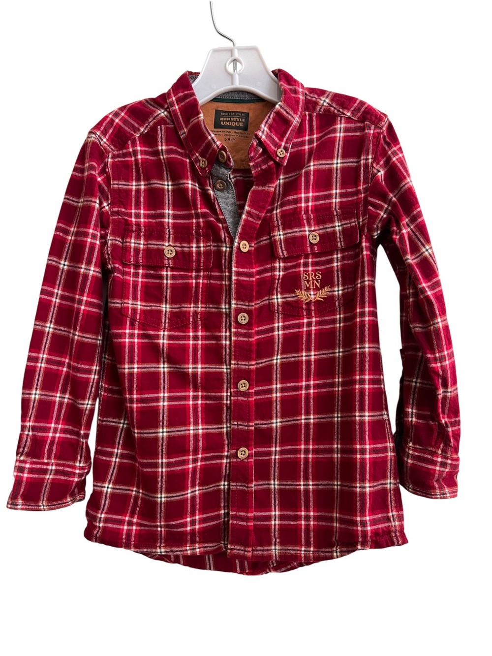 Souris Mini Red Plaid Button-Down Shirt with Chest Pockets
